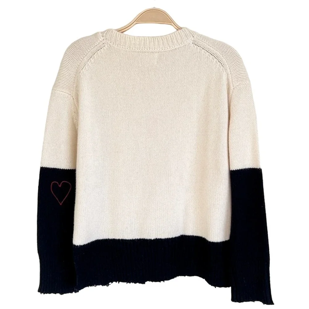 Sundry Loose Fitting White & Black Heart on Elbow Knit Sweater 0 (XS) NWT $195 - Picture 3 of 9